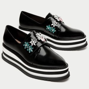 🆕 ZARA Derby Rhinestone Chunky Platform Loafers